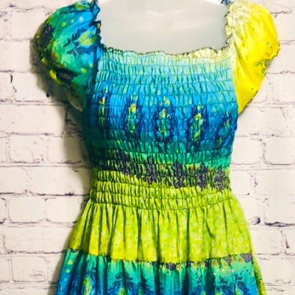 Vibrant Silky Mini Dress Very Colorful With Glitter Embellishment - Picture 1 of 8